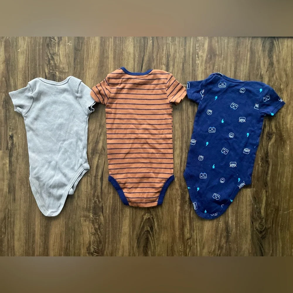 Carter's Gray, Orange, and Blue Bear and Stripes Bodysuits